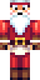 a jolly Santa in a red suit with a white beard and sack