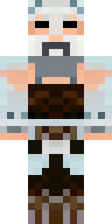 a frost viking in white furs and a horned helm