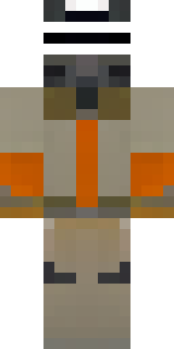 a battle-worn pilot in orange plating with scorch marks