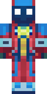 a masked hero in a sleek red and blue suit with a chest emblem