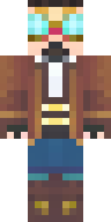 a steampunk inventor in a brown leather coat and brass goggles