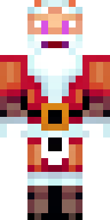 a jolly Santa in a red suit with a white beard and sack