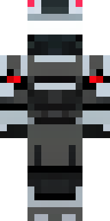 a chrome-armed enforcer in dark tactical gear with red optics