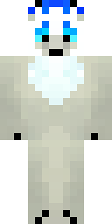a snow fox spirit in white fur with blue markings