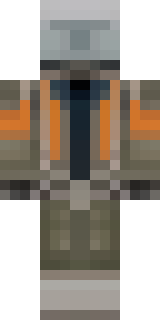 a battle-worn pilot in orange plating with scorch marks