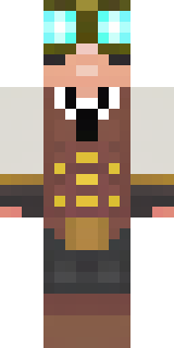 a steampunk inventor in a brown leather coat and brass goggles