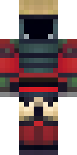 a samurai in red lacquered armor with a horned helmet
