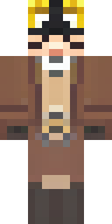 a steampunk inventor in a brown leather coat and brass goggles