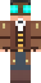 a steampunk inventor in a brown leather coat and brass goggles