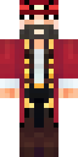 a pirate captain in a long red coat and tricorn hat