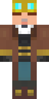 a steampunk inventor in a brown leather coat and brass goggles