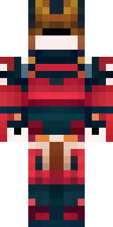 a samurai in red lacquered armor with a horned helmet