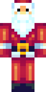 a jolly Santa in a red suit with a white beard and sack