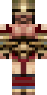 a gladiator in bronze arm guards and a red-plumed helmet