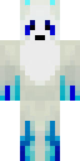 a snow fox spirit in white fur with blue markings