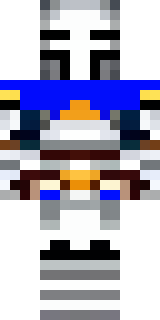 a knight in polished silver plate armor with a blue tabard