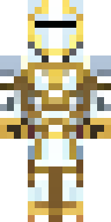 a royal paladin in gold-trimmed white armor with a red cape