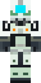 a mecha pilot in a white flight suit with a segmented helmet