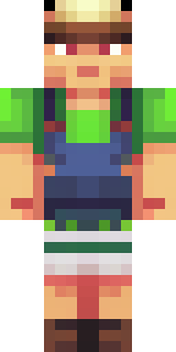 a farmer villager in a straw hat with a green apron