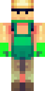 a farmer villager in a straw hat with a green apron