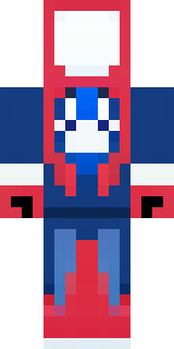 a masked hero in a sleek red and blue suit with a chest emblem