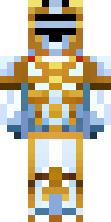 a royal paladin in gold-trimmed white armor with a red cape