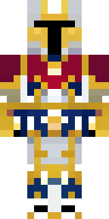 a royal paladin in gold-trimmed white armor with a red cape