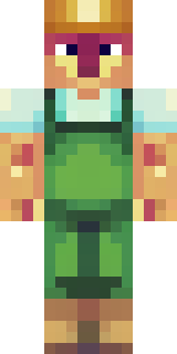 a farmer villager in a straw hat with a green apron