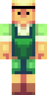 a farmer villager in a straw hat with a green apron