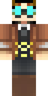 a steampunk inventor in a brown leather coat and brass goggles