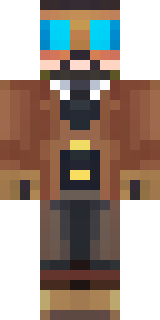 a steampunk inventor in a brown leather coat and brass goggles