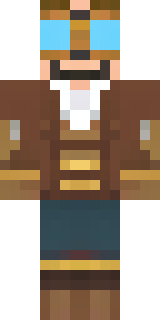 a steampunk inventor in a brown leather coat and brass goggles