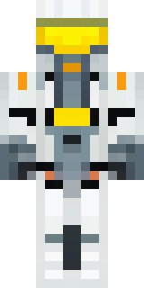 a mecha pilot in a white flight suit with a segmented helmet