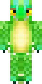 a dragon hybrid with green scales, horns and a spined tail