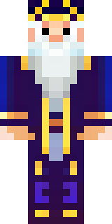 an old wizard in a starry midnight-blue robe and pointed hat
