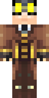 a steampunk inventor in a brown leather coat and brass goggles