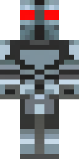 a chrome-armed enforcer in dark tactical gear with red optics