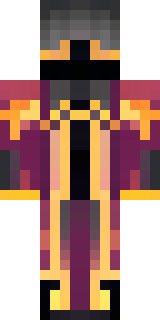 a fire mage in crimson robes with burning orange sleeves