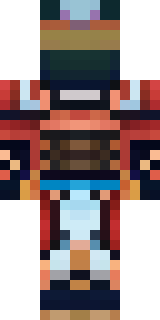 a samurai in red lacquered armor with a horned helmet