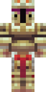 a gladiator in bronze arm guards and a red-plumed helmet