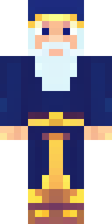 an old wizard in a starry midnight-blue robe and pointed hat