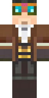a steampunk inventor in a brown leather coat and brass goggles