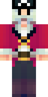 a pirate captain in a long red coat and tricorn hat