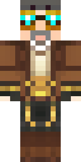 a steampunk inventor in a brown leather coat and brass goggles
