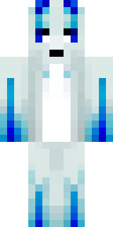 a snow fox spirit in white fur with blue markings