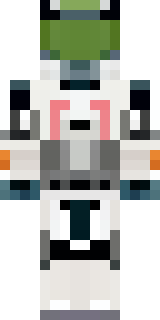 a mecha pilot in a white flight suit with a segmented helmet