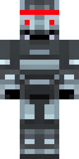 a chrome-armed enforcer in dark tactical gear with red optics