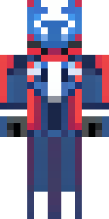 a masked hero in a sleek red and blue suit with a chest emblem