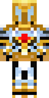 a royal paladin in gold-trimmed white armor with a red cape