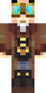 a steampunk inventor in a brown leather coat and brass goggles